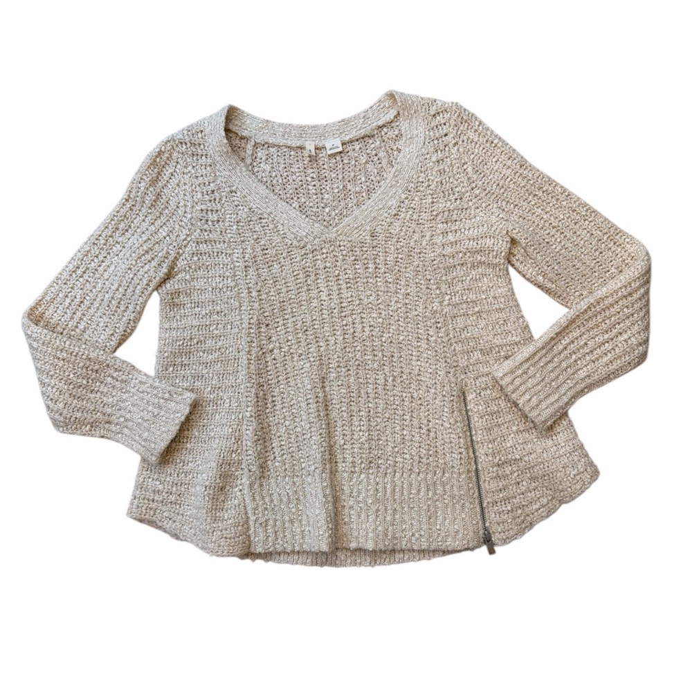 Moth by Anthropologie Beige V Neck Knit Sweater
